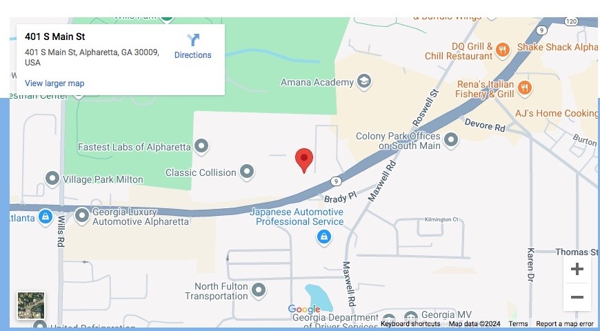 Map showing 401 S Main Street, Alpharetta